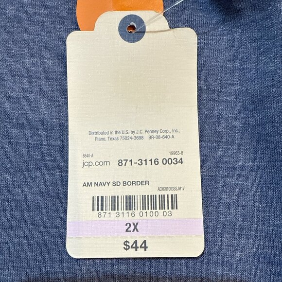 St. John's Bay Size 2X Blue Batik Print Raglan Long Sleeve Round Neck Top - Picture 8 of 9